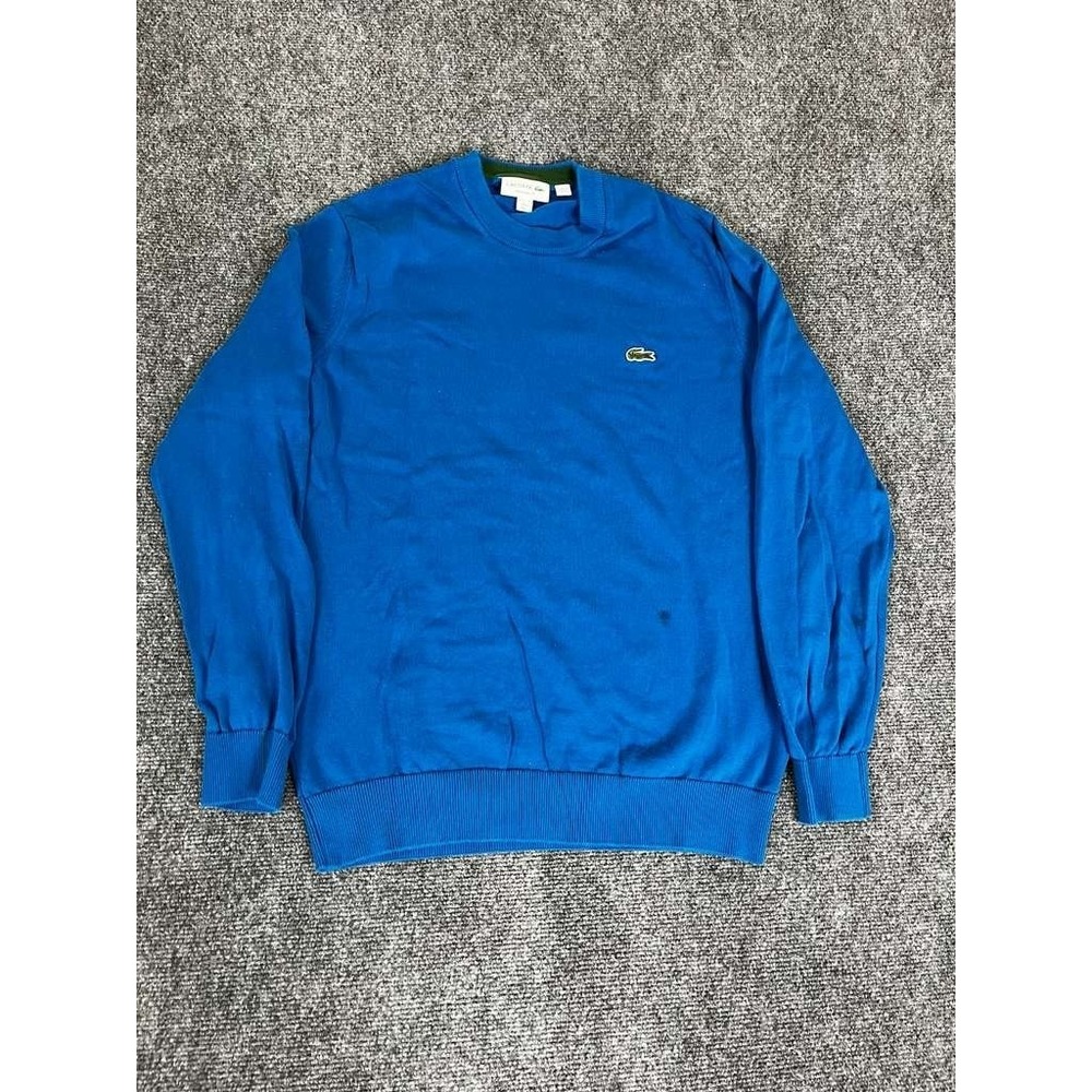 Lacoste Long Sleeve Regular Fit Crewneck Organic‎ Cotton Sweater Men's Blue FLAW